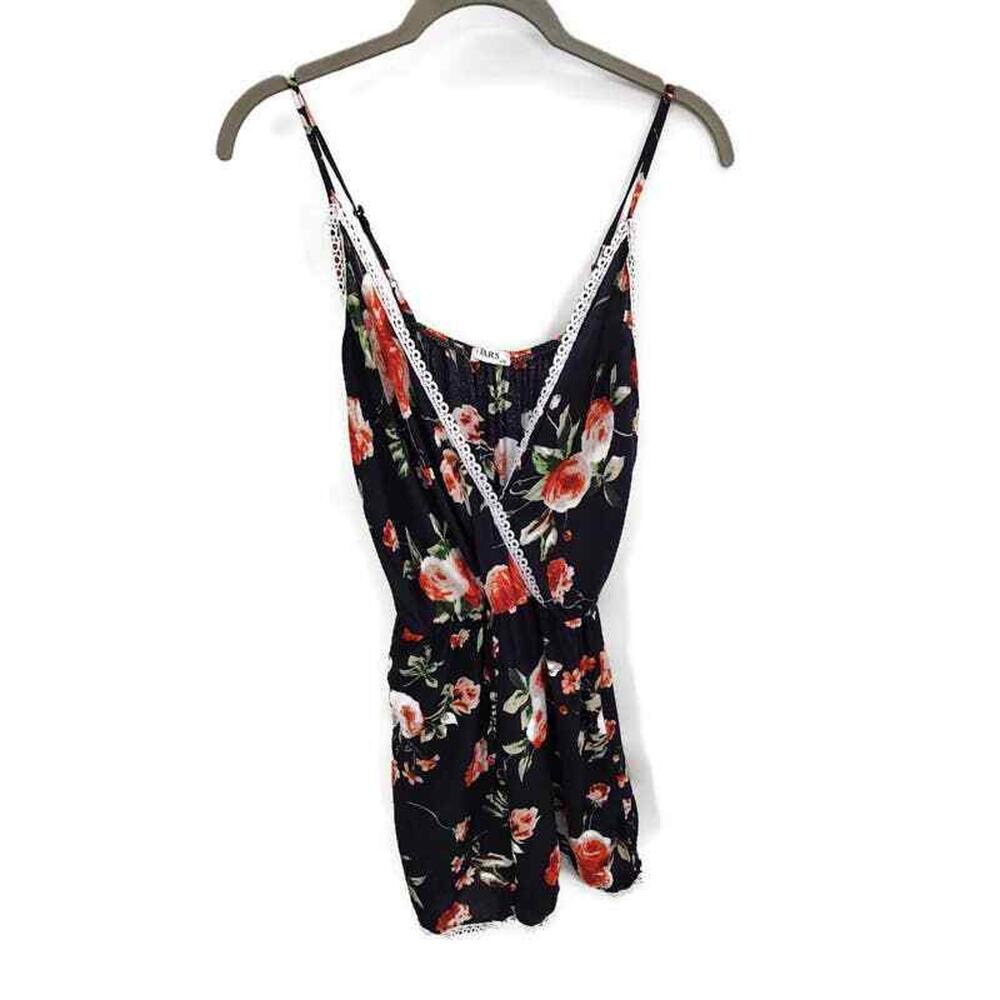 J. Stars Black floral romper in size s/m Spaghetti Strap V Neck